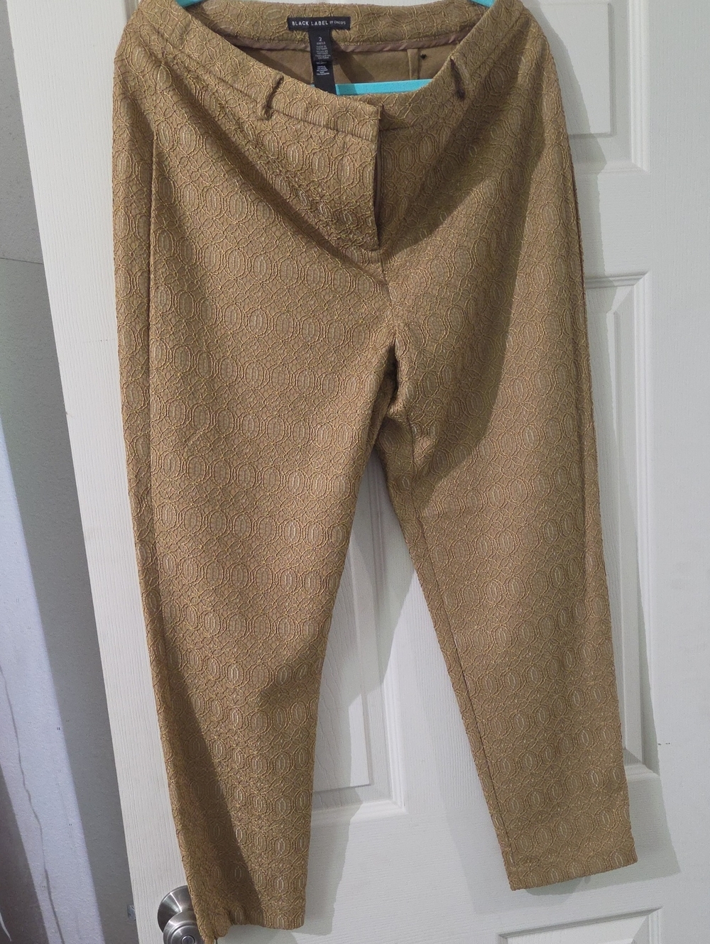 Chicos Black Label Gold-Tan Textured Ankle Pants